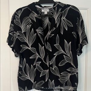 Nicole Miller NY Monochrome Leaf Print Blouse